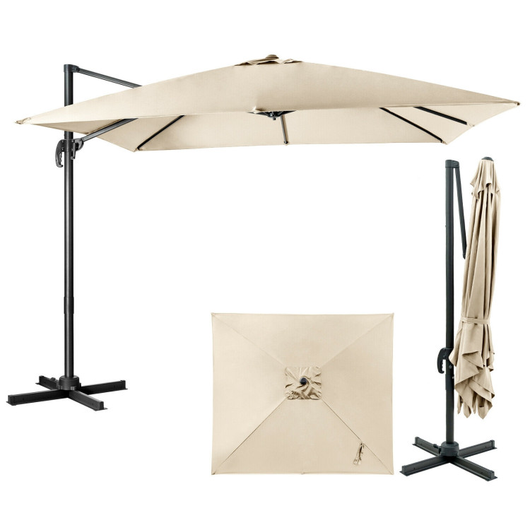 10 x 10 Feet Cantilever Offset Square Patio Umbrella with 3 Tilt Settings-BeigeCostway Gallery View 8 of 11