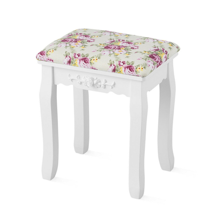 Makeup Dressing Table and Bench 3 Drawers and Cushioned Stool for Girls-WhiteCostway Gallery View 6 of 12