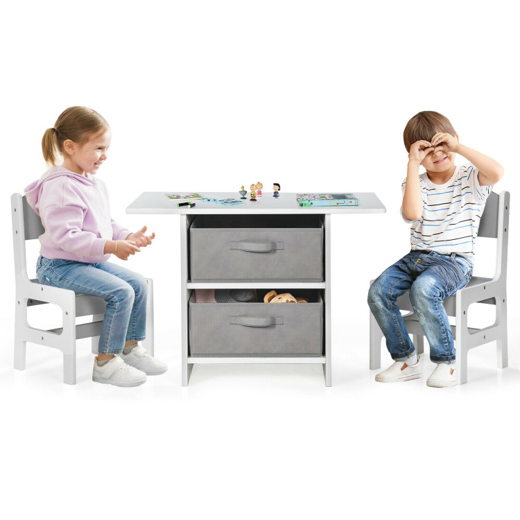 Wooden Kids Table and Chairs with Storage Baskets PuzzleCostway Gallery View 10 of 13
