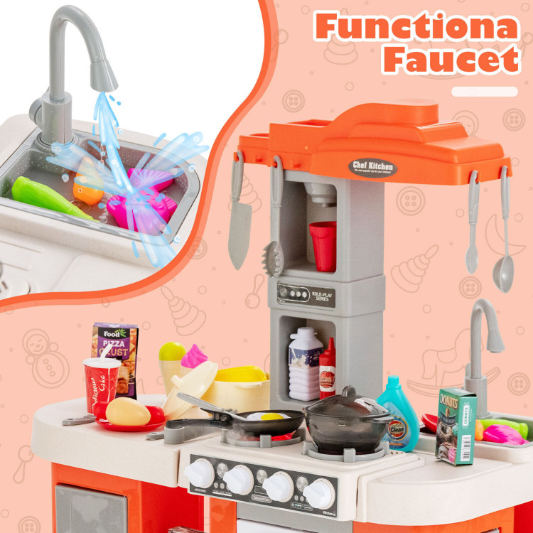 67 Pieces Play Kitchen Set for Kids with Food and Realistic Lights and Sounds-OrangeCostway Gallery View 8 of 10