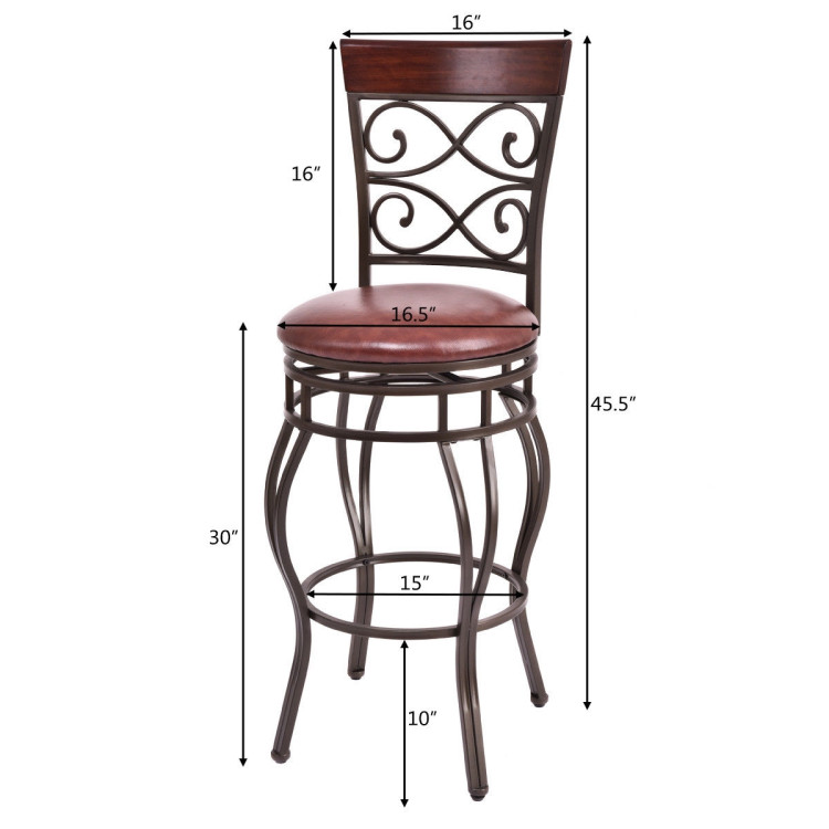 2 Pieces 30 Inch 360 Degree Swivel Bar Stools with Leather Padded SeatCostway Gallery View 4 of 12