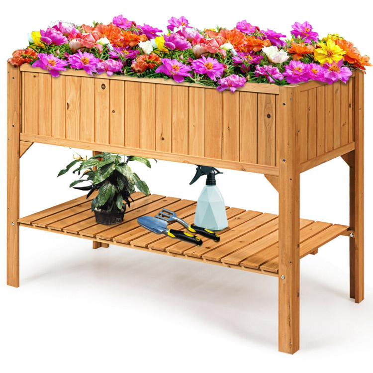 Wooden Elevated Planter Box Shelf Suitable for Garden UseCostway Gallery View 9 of 11