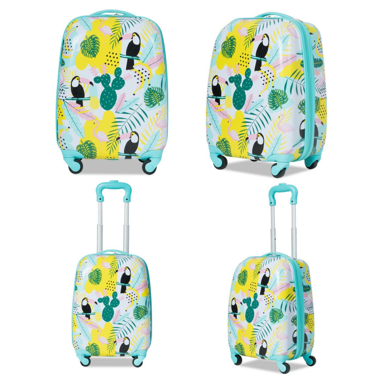 GYMAX Kids Carry On Luggage Set, 12 & 16 2PCS Rolling Suitcase