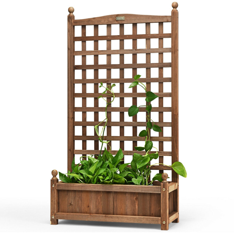 Solid Free Standing Wood Planter Box with Trellis for GardenCostway Gallery View 9 of 12
