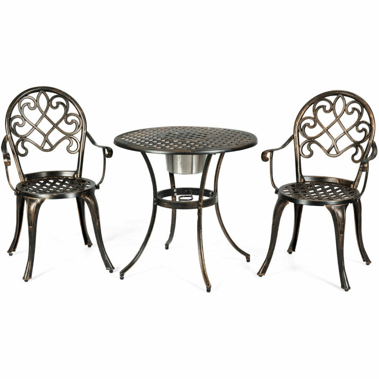 3 Pieces Outdoor Set Patio Bistro with Attached Removable Ice BucketCostway Gallery View 1 of 12
