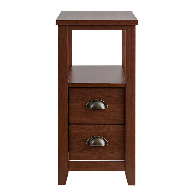 End Table Wooden with 2 Drawers and Shelf Bedside Table-BrownCostway Gallery View 8 of 11