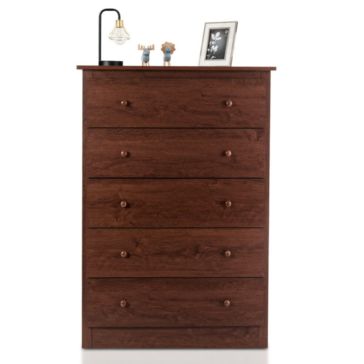 Functional Storage Organized Dresser with 5 Drawer-BrownCostway Gallery View 8 of 12