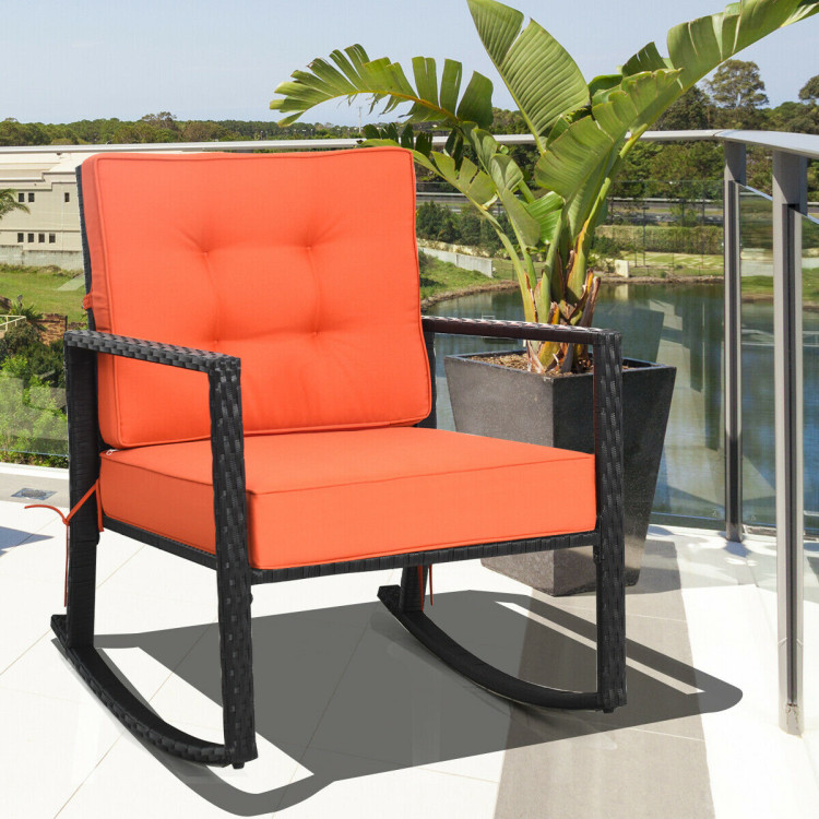 Patio Rattan Rocker Outdoor Glider Rocking Chair Cushion Lawn-OrangeCostway Gallery View 7 of 12
