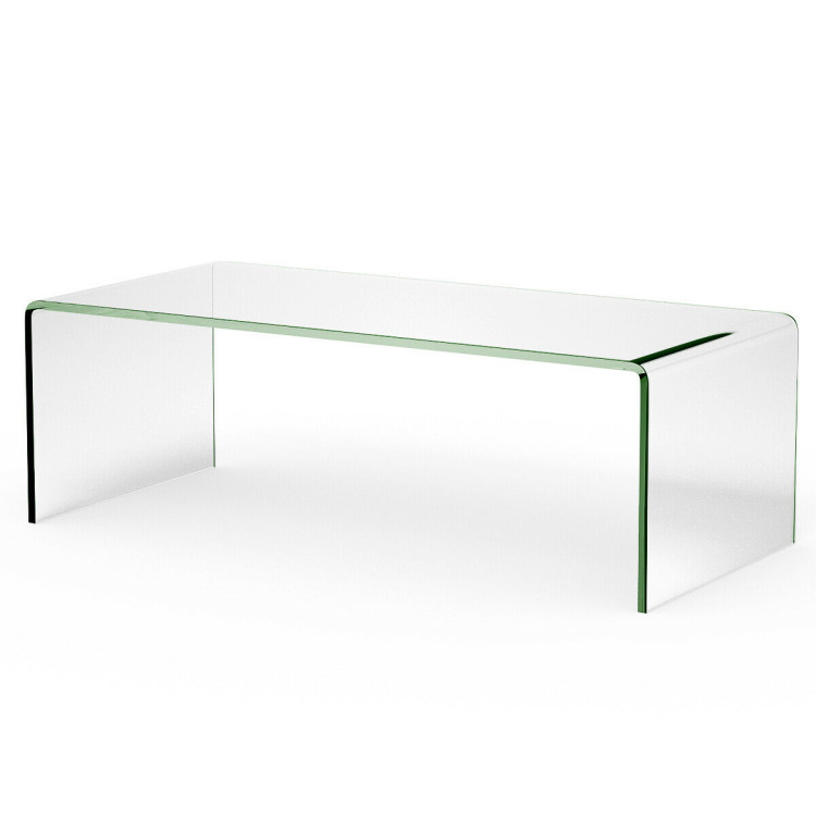 42 x 19.7 Inch Clear Tempered Glass Coffee Table with Rounded EdgesCostway Gallery View 4 of 10
