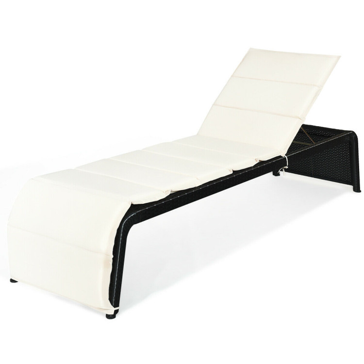Patio Rattan Lounge Chair Back Adjustable Chaise Recliner  with Cushioned-WhiteCostway Gallery View 8 of 12