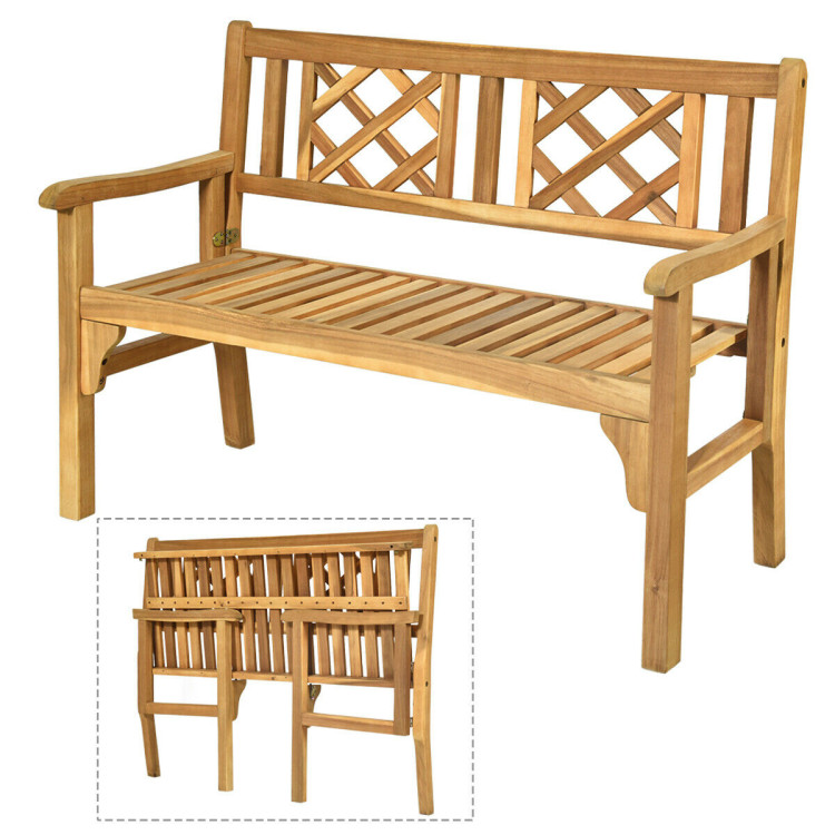 Patio Foldable Bench with Curved Backrest and ArmrestCostway Gallery View 9 of 12