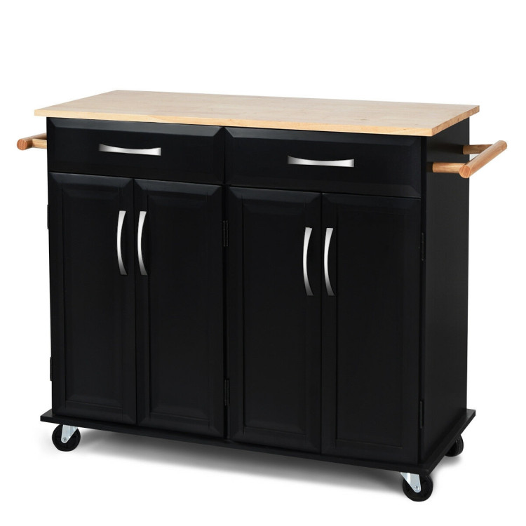 Wood Top Rolling Kitchen Trolley Island Cart Storage CabinetCostway Gallery View 3 of 10