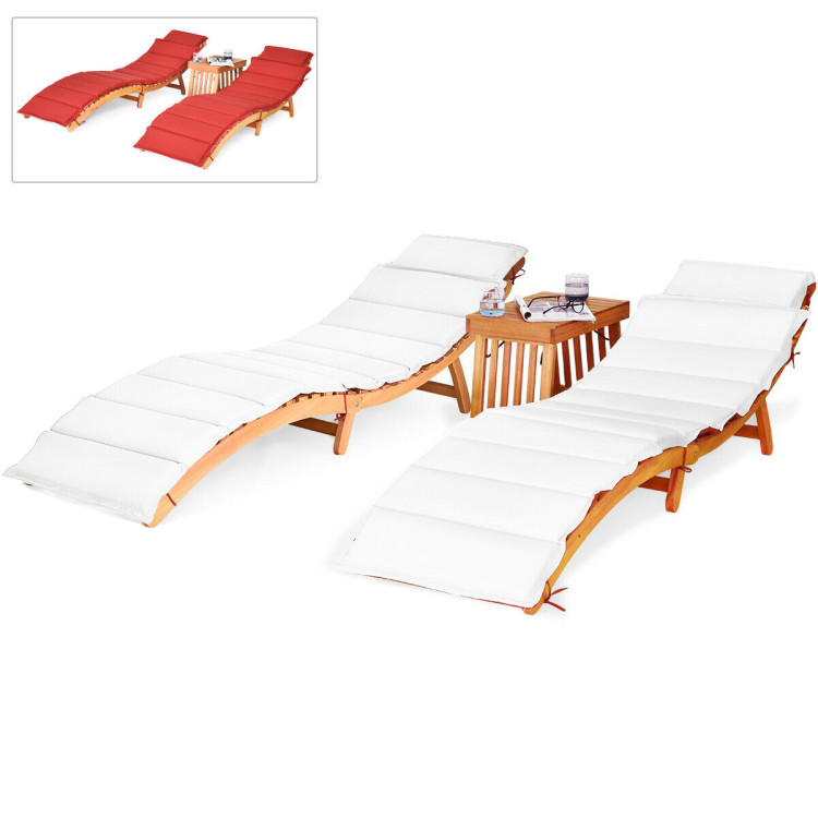3 Pieces Folding Patio Eucalyptus Wood Lounge Chair Set with Foldable Side TableCostway Gallery View 10 of 14