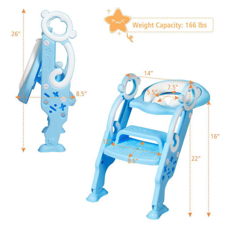 Adjustable Foldable Toddler Toilet Training Seat Chair-BlueCostway Gallery View 7 of 12
