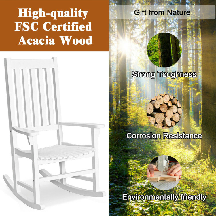 Indoor Outdoor Wooden High Back Rocking Chair-WhiteCostway Gallery View 9 of 12