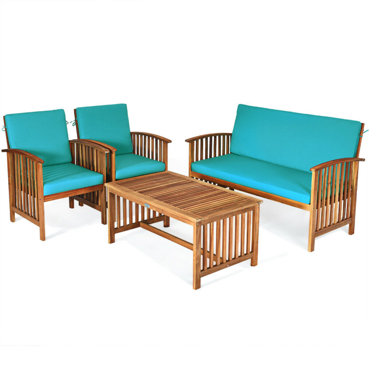 4 Pieces Patio Solid Wood Furniture Set-BlueCostway Gallery View 5 of 11