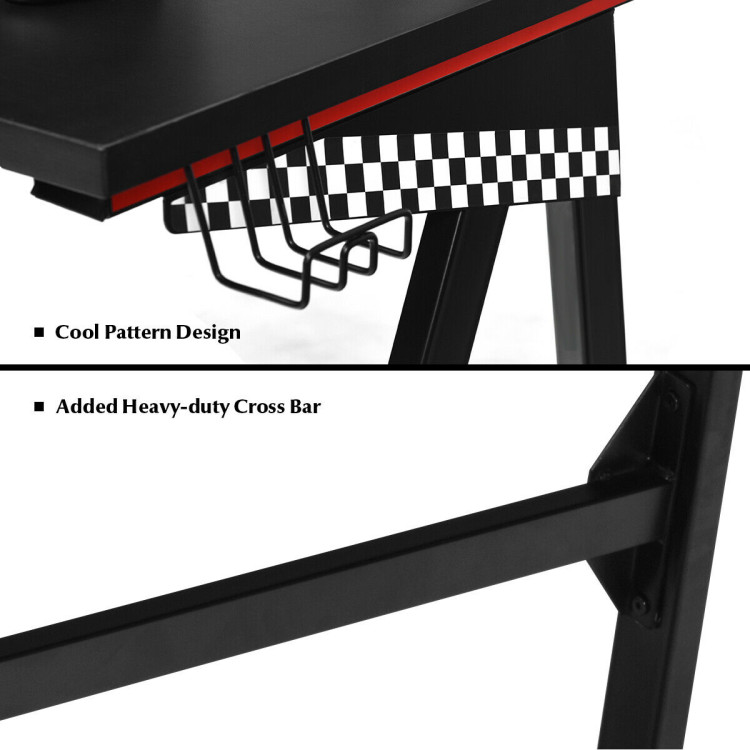 Ergonomic Computer Gaming Desk with Cup Holder and Headphone HookCostway Gallery View 12 of 12