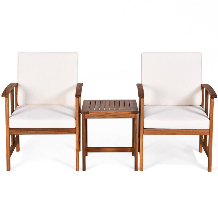 3PC Solid Wood Outdoor Patio Sofa Furniture Set-WhiteCostway Gallery View 1 of 13