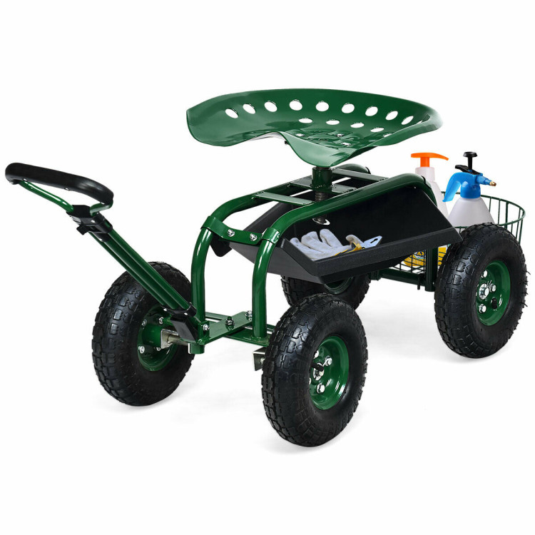 Heavy Duty Garden Cart with Tool Tray and 360 Swivel SeatCostway Gallery View 8 of 11