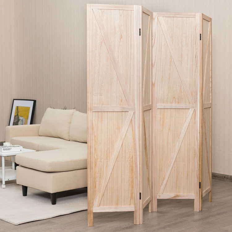 4 Panels Folding Wooden Room Divider-NaturalCostway Gallery View 2 of 12