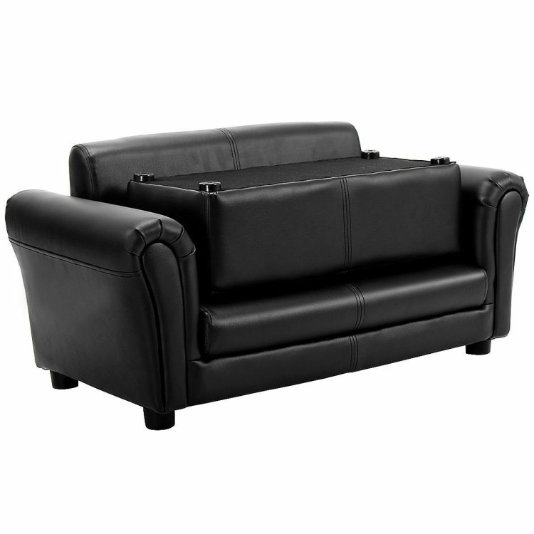 Black/White Kids Double Sofa with Ottoman-BlackCostway Gallery View 8 of 12