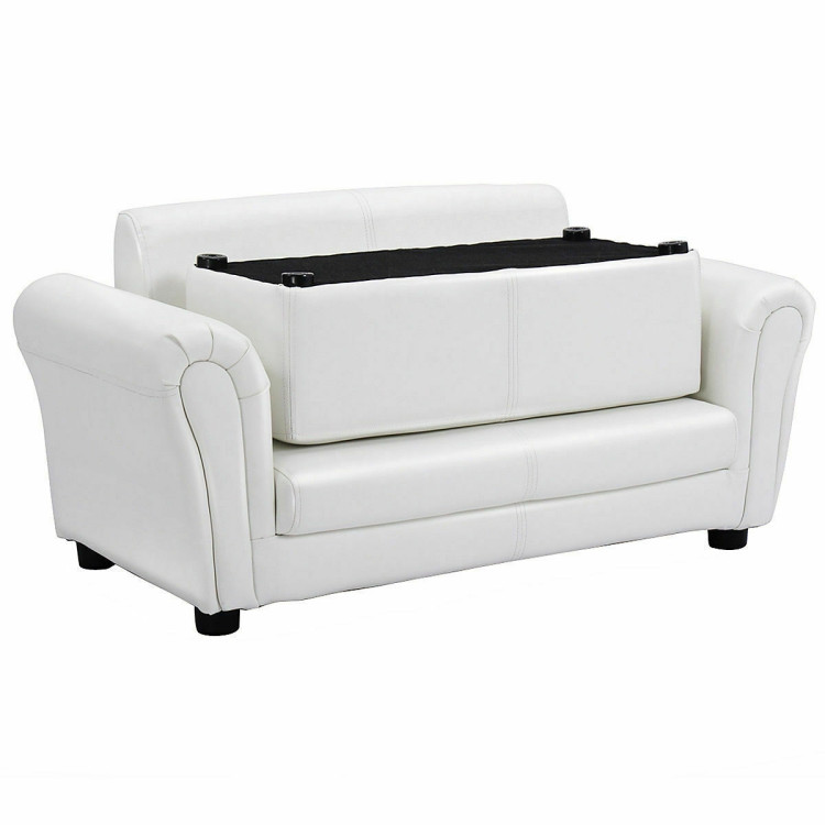 Soft Kids Double Sofa with Ottoman-WhiteCostway Gallery View 7 of 12