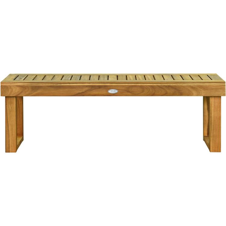 52 Inch Acacia Wood Dining Bench with Slatted SeatCostway Gallery View 9 of 10