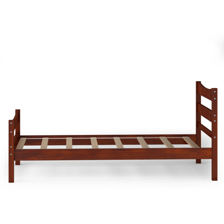 Twin Size Rustic Style Platform Bed Frame with Headboard and Footboard-WalnutCostway Gallery View 10 of 12