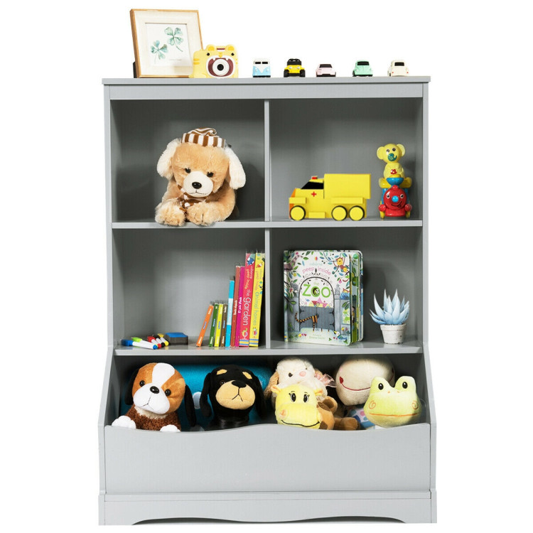 3-Tier Children's Multi-Functional Bookcase Toy Storage Bin Floor Cabinet-GrayCostway Gallery View 9 of 12