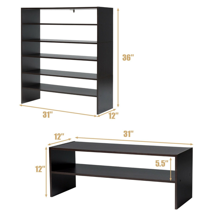 3 Pieces 31-Inch Stackable Multi-Shape Shoe Rack-BrownCostway Gallery View 5 of 13
