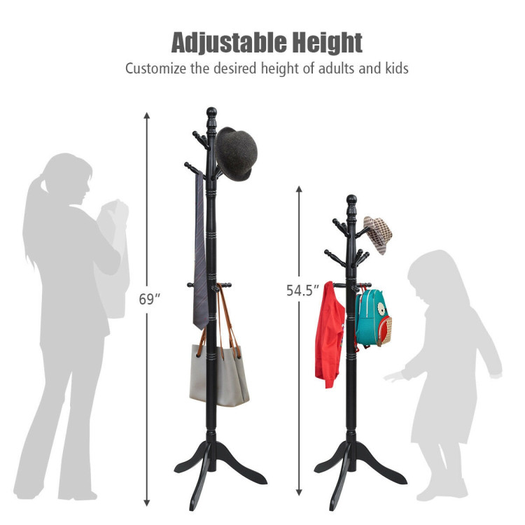 Entryway Height Adjustable Coat Stand with 9 Hooks-BlackCostway Gallery View 4 of 11
