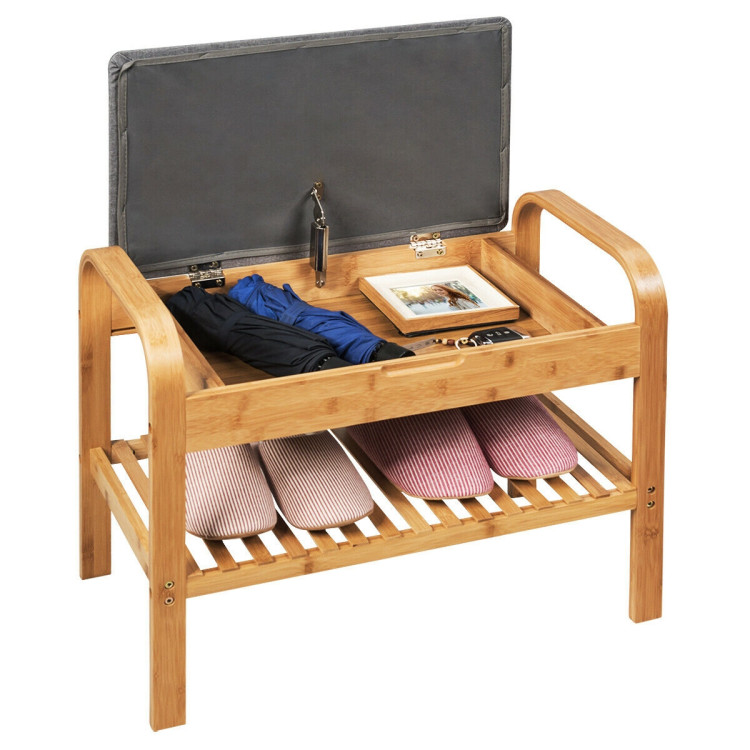 Shoe Rack Bench Bamboo with Storage Shelf -NaturalCostway Gallery View 6 of 12