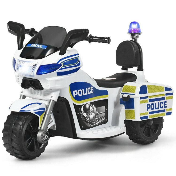 6V 3-Wheel Kids Police Ride On Motorcycle with BackrestCostway Gallery View 4 of 11