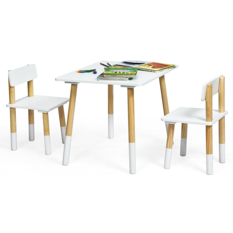 Kids Wooden Table and 2 Chairs Set-WhiteCostway Gallery View 10 of 12