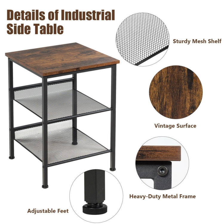 3-Tier Industrial End Table with Mesh Shelves and Adjustable ShelvesCostway Gallery View 12 of 12