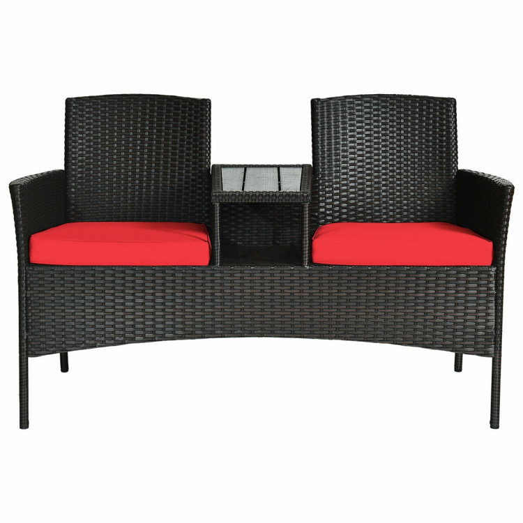 Modern Patio Conversation Set with Built-in Coffee Table and Cushions -RedCostway Gallery View 9 of 12
