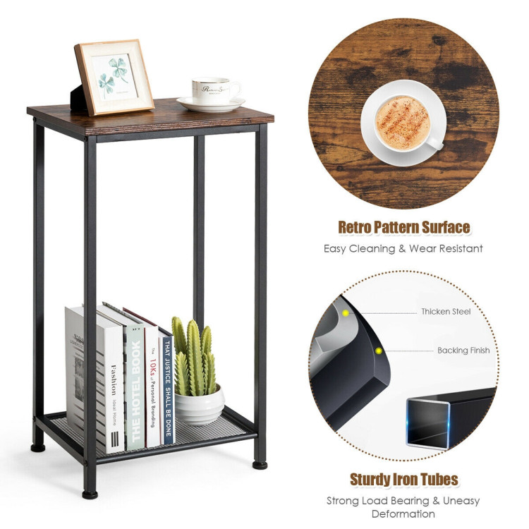 2-Tier Industrial End Table with Metal Mesh Storage ShelvesCostway Gallery View 11 of 12