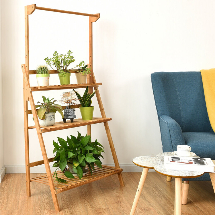3 Tiers Bamboo Hanging Folding Plant Shelf StandCostway Gallery View 7 of 13