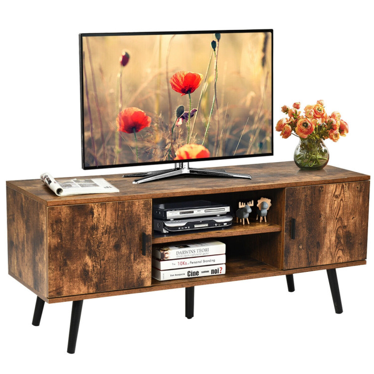 Industrial TV Stand with Storage Cabinets-Rustic BrownCostway Gallery View 10 of 12