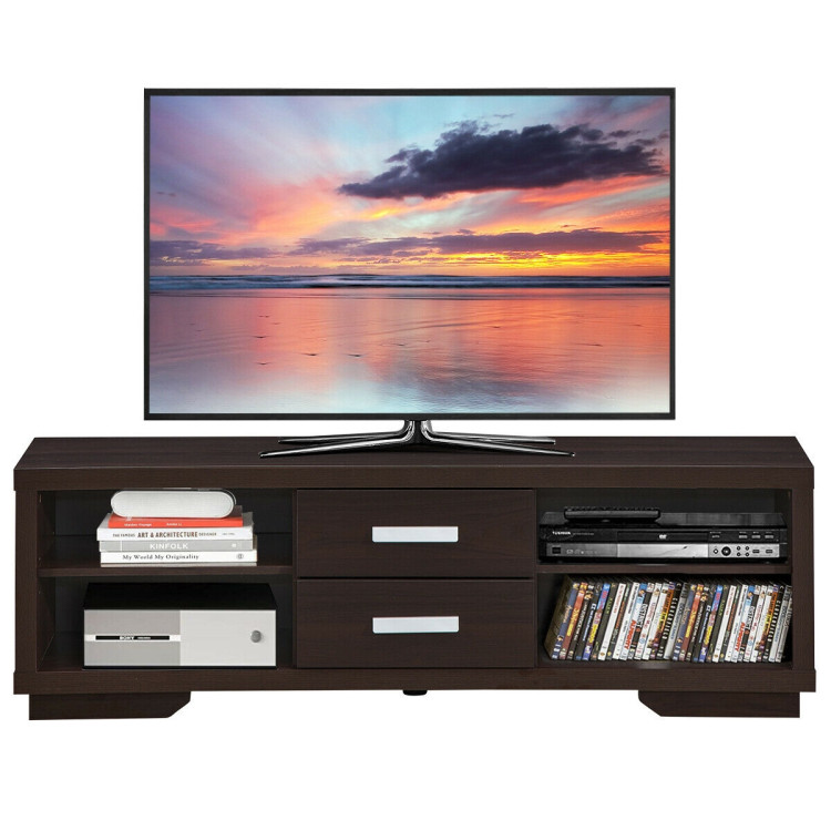 Modern TV Stand Entertainment Center with 2 Drawers and 4 Open ShelvesCostway Gallery View 5 of 12