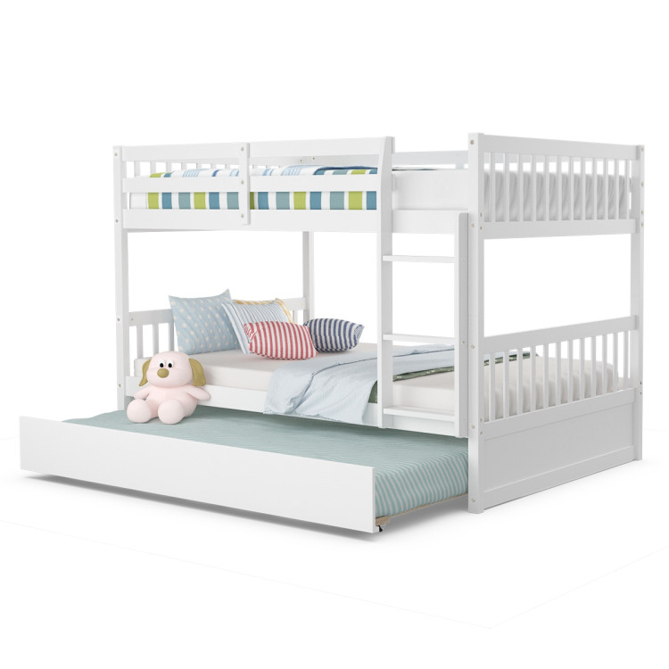 Full over Full Bunk Bed Platform Wood Bed with Ladder-WhiteCostway Gallery View 10 of 12