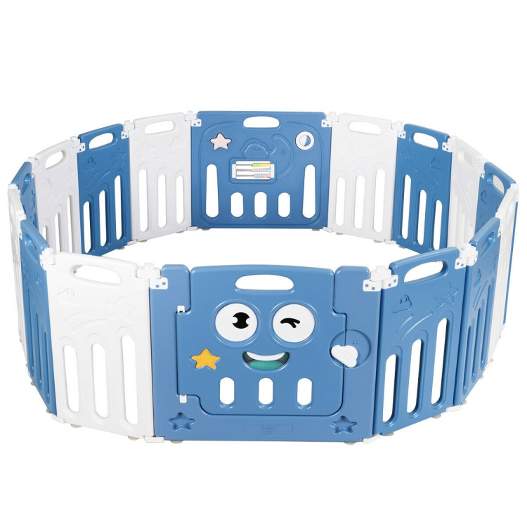 16-Panel Foldable Baby Playpen Kids Activity Centre-BlueCostway Gallery View 4 of 10