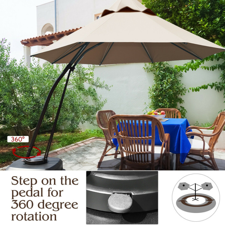 11 Feet Outdoor Cantilever Hanging Umbrella with Base and Wheels-TanCostway Gallery View 10 of 12