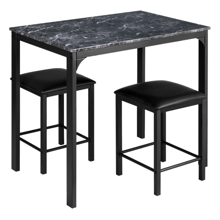 3 Piece Counter Height Dining Set Faux Marble Table-BlackCostway Gallery View 1 of 12