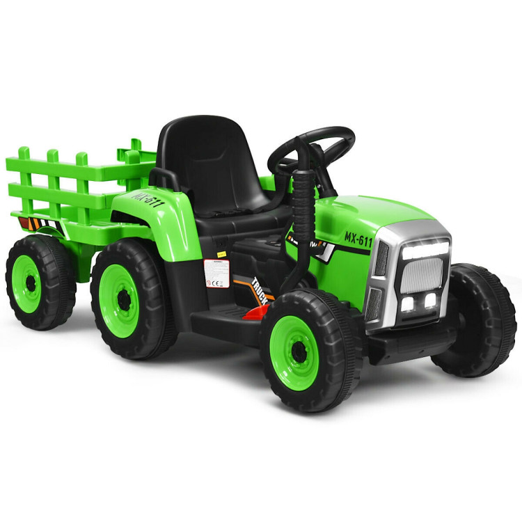 12V Ride on Tractor with 3-Gear-Shift Ground Loader for Kids 3+ Years Old-GreenCostway Gallery View 1 of 11