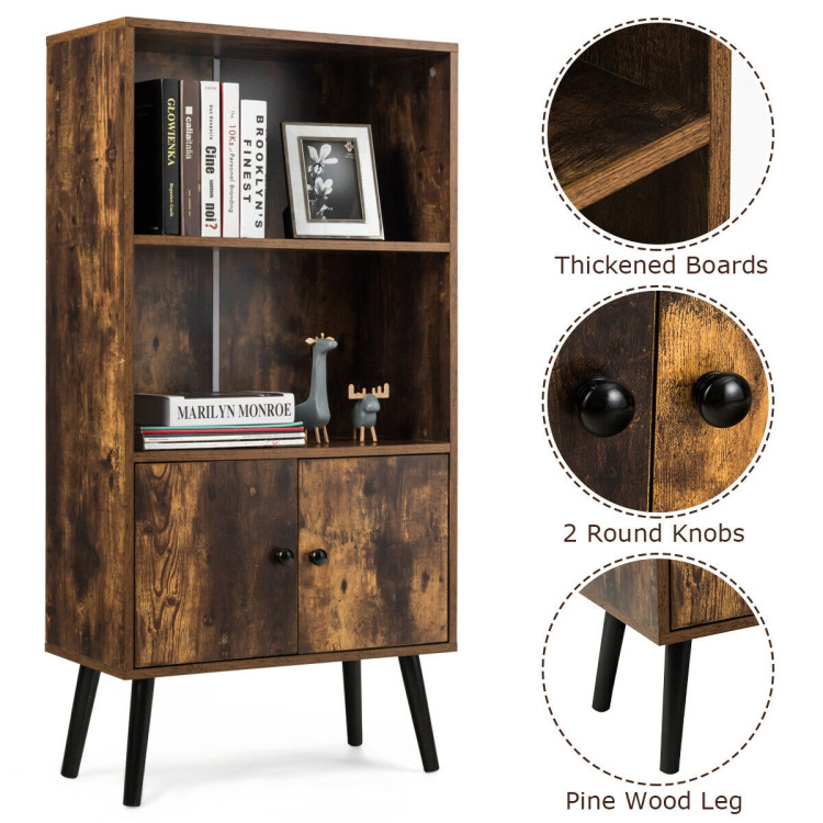 2-Tier Retro Bookcase Bookshelf with 3 Compartment-CoffeeCostway Gallery View 10 of 12