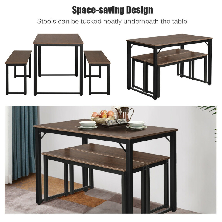 Modern 3 Piece Dining Table with 2 Benches - Costway