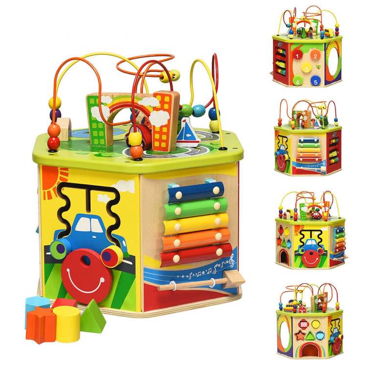 7-in-1 Wooden Activity Cube ToyCostway Gallery View 12 of 12