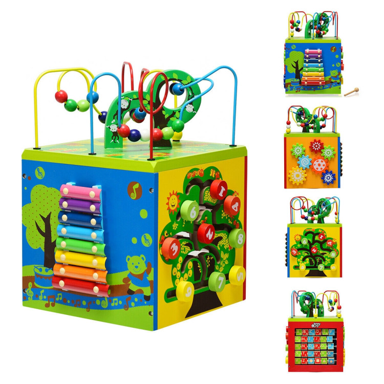 5-in-1 Wooden Activity Cube ToyCostway Gallery View 12 of 12