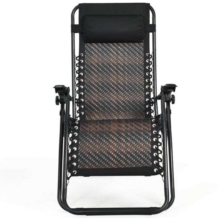 Folding Rattan Zero Gravity Lounge Chair with Removable Head Pillow-BrownCostway Gallery View 5 of 11